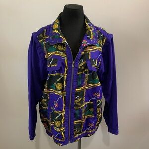 Vintage 80s/90s Mundi Windbreaker Jacket | Bold Baroque Print | Zip-Off Sleeves